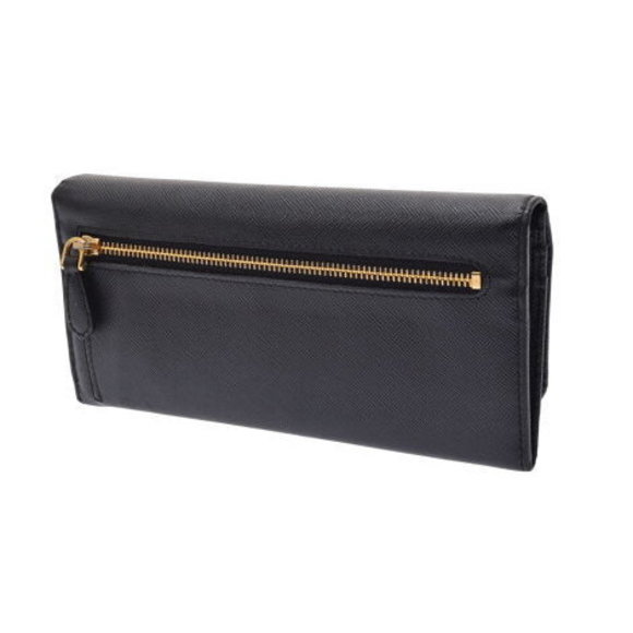 Prada zipper long wallet ribbon motif Saffiano black pass case - Picture 2 of 12